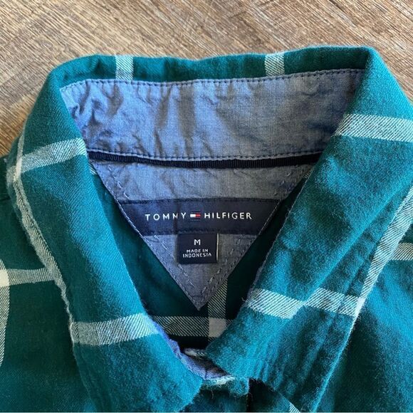 Tommy Hilfiger Shirt Plaid Popover Half Button Down Top Green - Picture 3 of 13